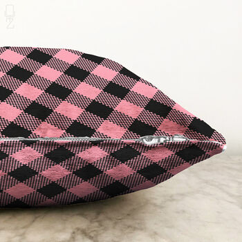 Pink And Black Gingham Soft Pillow Cover, 3 of 4