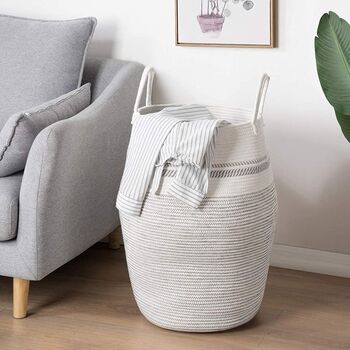 105 L Grey Cotton Rope Woven Storage Basket, 3 of 7