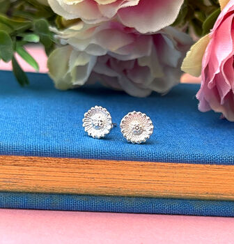 Sterling Silver Mini Sunflower Earrings, 8 of 8