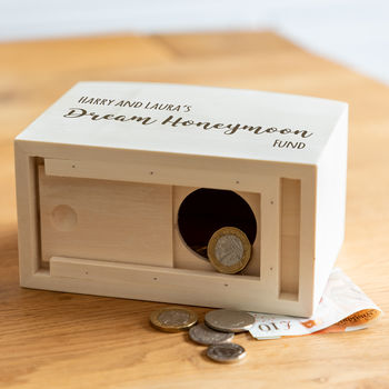 Personalised Honeymoon Money Box Engagement Gift, 2 of 3