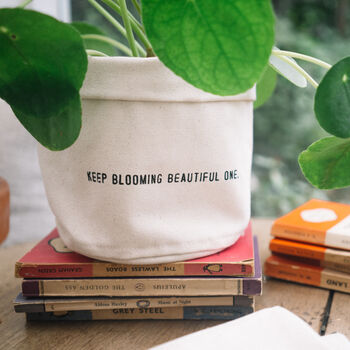 'Keep Blooming' Canvas House Plant Pot For Gardeners, 3 of 6
