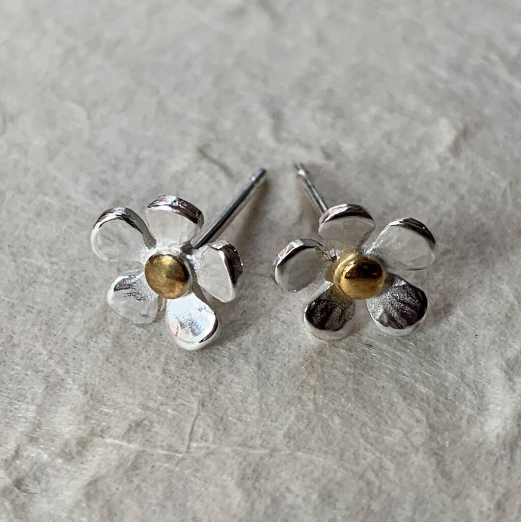 Silver And Gold Flower Stud Earrings By Anne Reeves Jewellery