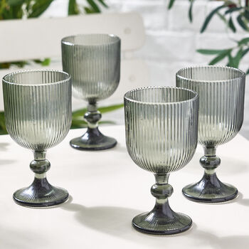 Palermo Set Of Four Grey Ribbed Wine Glasses, 6 of 7