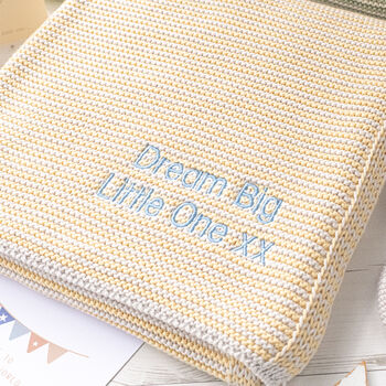 Baby Unisex Mini Stripe Yellow And Grey Baby Blanket, 2 of 6