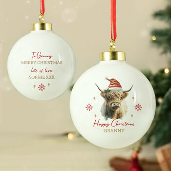 Personalised Highland Cow Christmas Bauble, 2 of 5