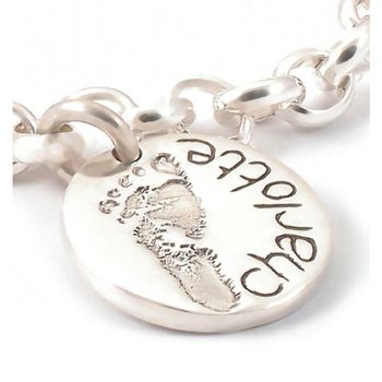Round Personalised Silver Handprint Footprint Necklace, 5 of 6