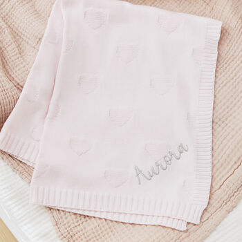 Personalised Pale Pink Heart Jacquard Baby Blanket, 2 of 4