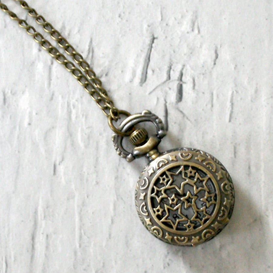 moon and stars locket clock necklace by hayley & co