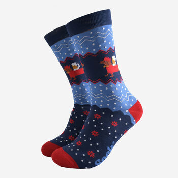 Festive Sausage Dogs Men's Bamboo Socks Gift Box Navy Red, 2 of 4