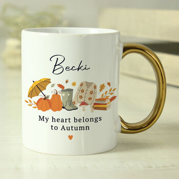 Personalised Autumn Leaves Gold Handled Mug, 2 of 4