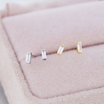 Tiny Baguette Cz Stud Earrings In Sterling Silver, 5 of 12