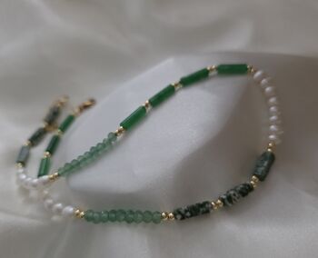 Green Onyx And Aventurine Beaded Necklace With Freshwater Pearls In 18k Gold Detail, May And June Birthstone Jewellery Gift, 2 of 6