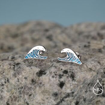 The Great Wave Sterling Silver Enamel Stud Earrings, 2 of 11