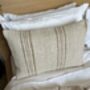 Oblong, Natural, Hemp, Neutral, Woven, Grain Sack, Striped Cushion With Cotton Reverse Brown Multi Stripe Duo Plus Right Edge, thumbnail 3 of 5