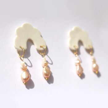 White Porcelain Scallop Edge Arch Pearl Earrings, 3 of 3