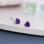 Genuine Amethyst Heart Stud Earrings In Sterling Silver, thumbnail 8 of 12