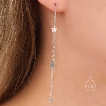 Sterling Silver Three Star Cascade Threader Earrings, 6 of 9