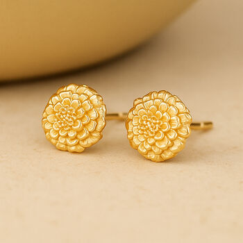 Gold Plated Sterling Silver October Birth Flower Marigold Stud Earrings, 2 of 7