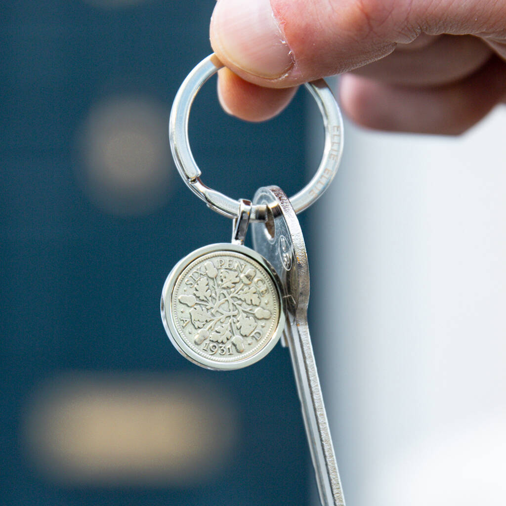 Image of 90th Birthday 1930 Sixpence Coin Keyring