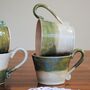 Stoneware Handmade Mug Green And Cream Stripe, thumbnail 4 of 9