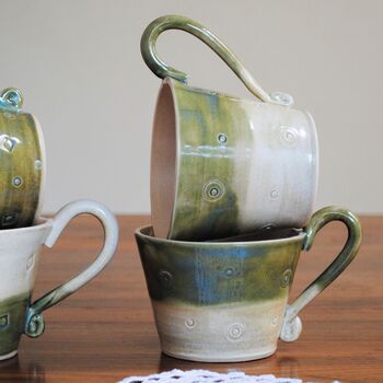 Stoneware Handmade Mug Green And Cream Stripe, 4 of 9