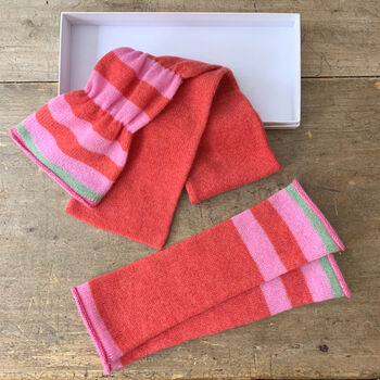 Pure Cashmere Scarf With Vibrant Red And Pink Stripe, 7 of 7