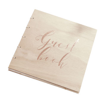 Rose Gold Foiled Wooden Wedding Guest Book, 2 of 3