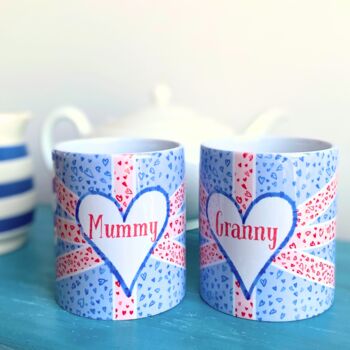 Personalised Doodle Hearts Union Jack Mug, 2 of 4