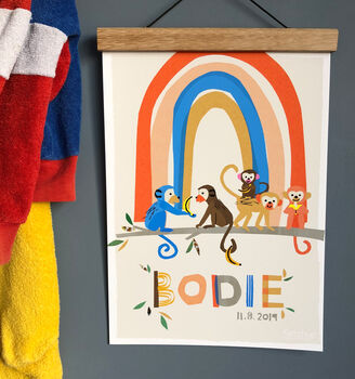 Rainbow With Monkeys Personalised Name Print, 7 of 12
