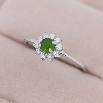 Genuine Jade Stone Halo Ring In Sterling Silver, 4 of 11