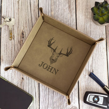 Stag Name Snap Up Pu Leather Desk Tidy Storage Tray, 4 of 6