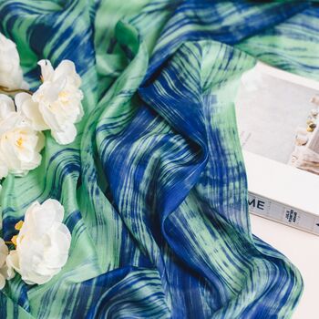 100% Mulberry Silk Scarf, Green And Blue, Aurora Borealis In Gift Box, 6 of 10