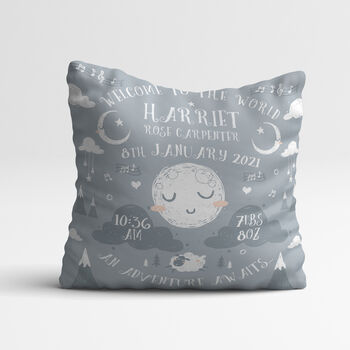 Personalised Hello Moon Keepsake Birth Cushion, 2 of 4