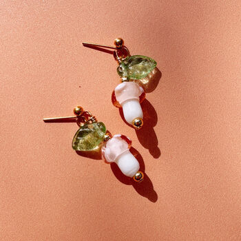 Murano Glass Mushroom And Leaf Stud Earrings, 7 of 12