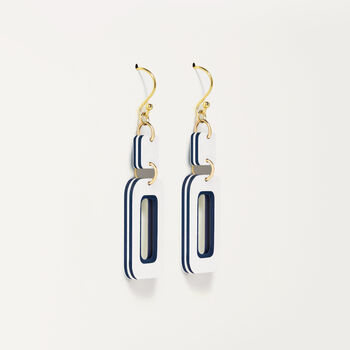 Pearlescent White And Navy Rectangle Earrings, 5 of 7