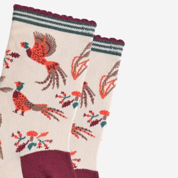 Women's Bamboo Socks Cream Woodland Pheasant, 3 of 5