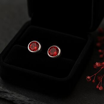 Sterling Silver July Birthstone Ruby Stud Earrings, 4 of 6