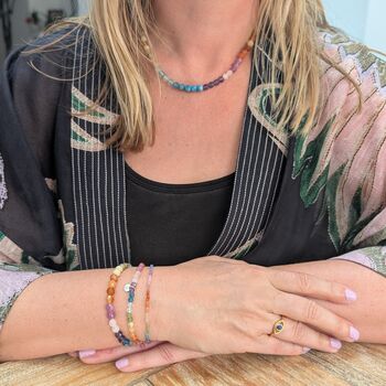 Good Vibes Rainbow Gemstone Beaded Necklace, 6mm, 4 of 9