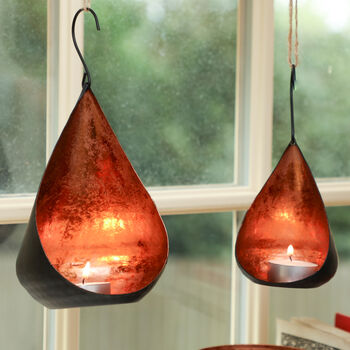 Two Autumn Copper Hanging Tea Light Candle Holders, 3 of 10