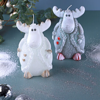 G Decor Frosted Reindeer Companions Hand Finished Winter Wax Candle Figures In White Or Grey, 2 of 6