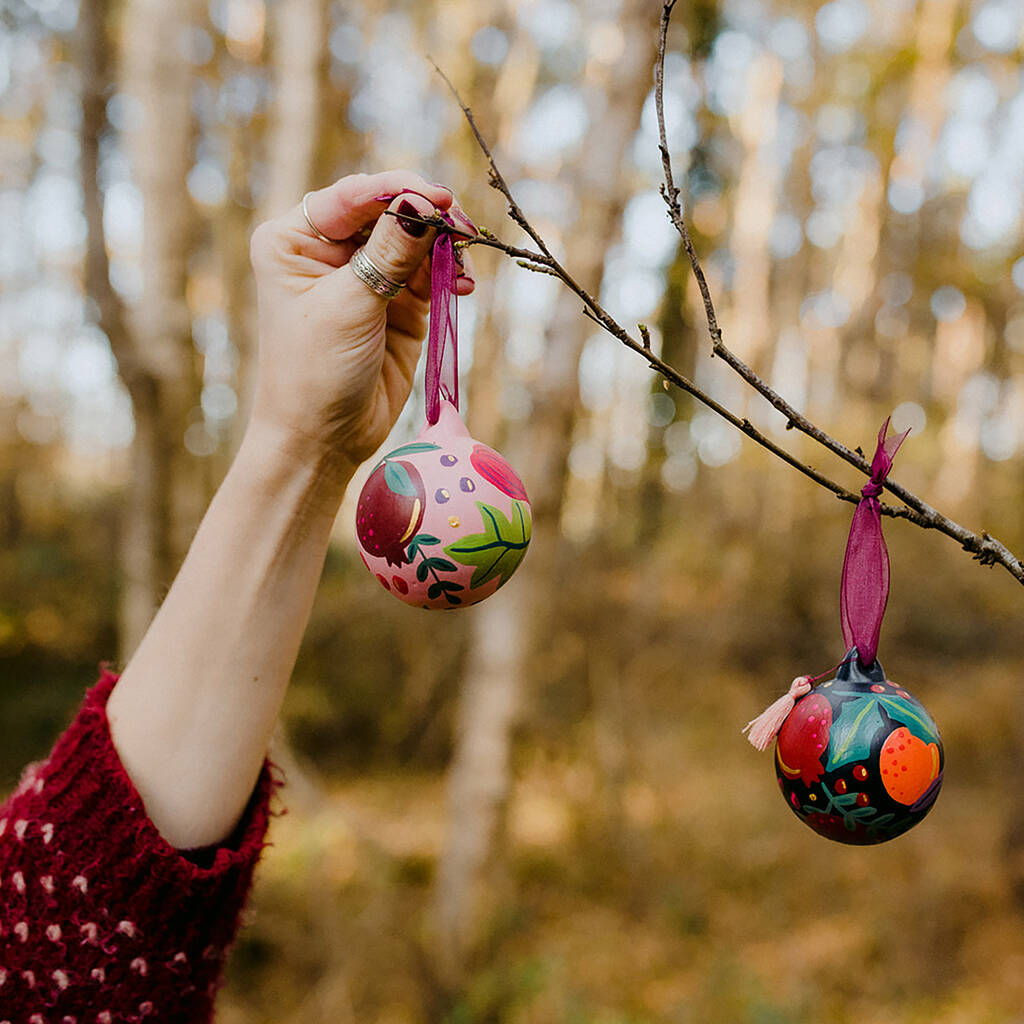 Botanical Fruits Christmas Ceramic Bauble By Laura Barnes