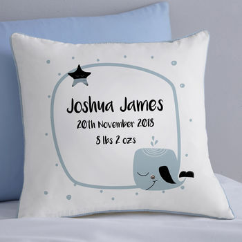 Personalised New Baby Whale Cushion, 2 of 3