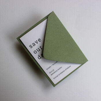 Hand Printed Green Save The Date Wedding Card, 5 of 11