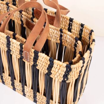 Decorative Reed Storage Basket, Indigo Stripe, 6 of 8