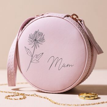 Personalised Birth Flower Round Travel Jewellery Case, 3 of 12