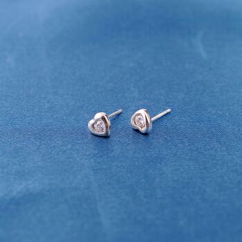 Heart Cz Stone Stud Earrings 925 Sterling Silver, 5 of 8