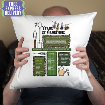 70 Years Of Gardening 70th Birthday Gift Cushion, 4 of 6