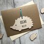 Personalised New Baby Hedgehog Keepsake Decoration Card, thumbnail 1 of 3