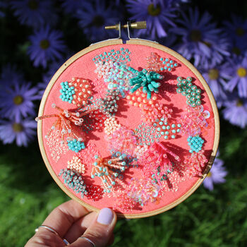 Coral Pink Embroidered Hoop, 3 of 7