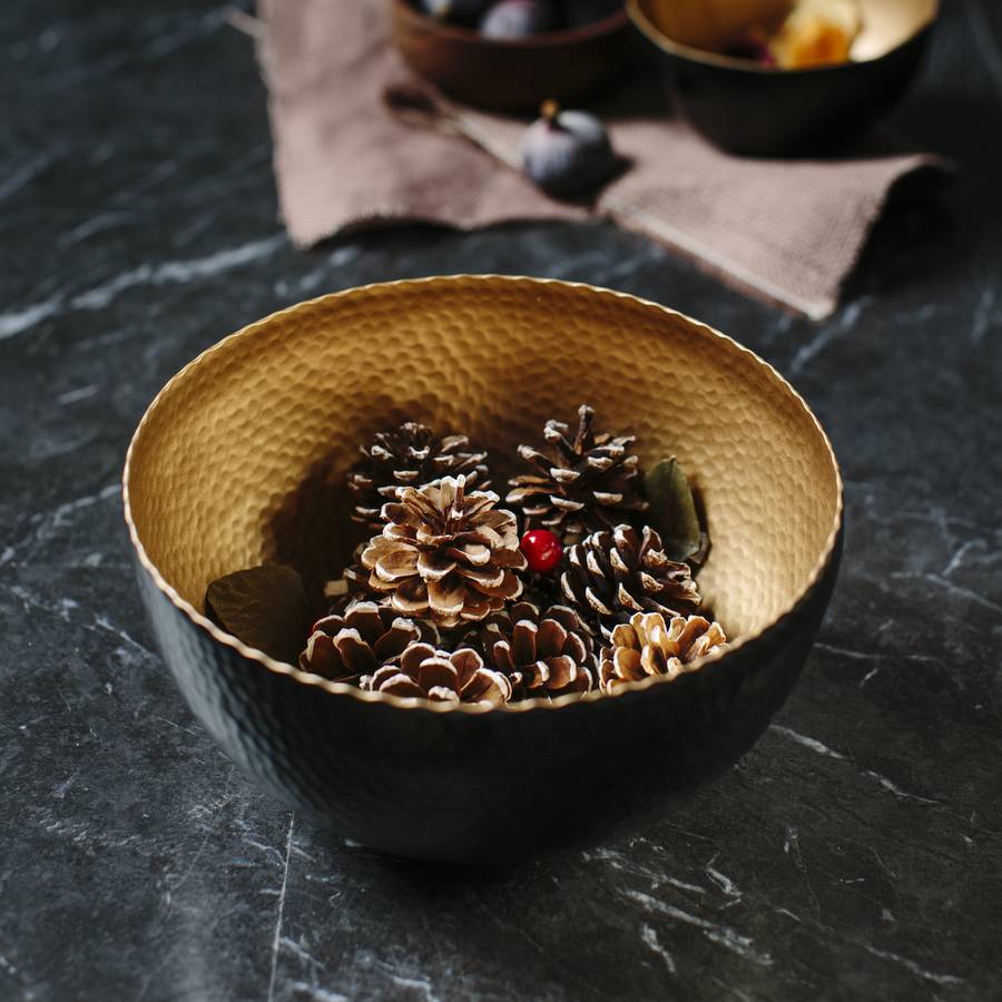 black and gold hammered bowl by marquis & dawe